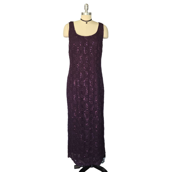 Vintage 90s Purple Lace Maxi Dress Size L Ethereal Fairy Grunge Glam Formal - Picture 2 of 11